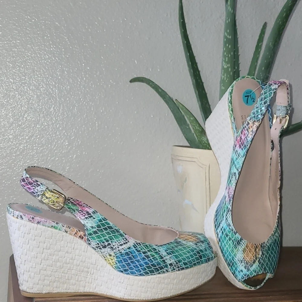 Stewart Weitzman Rainbow colored wedge sandals. Size 7.5